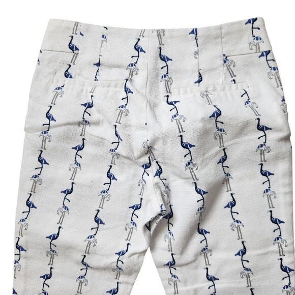 Zara Basic Capri Pants Size XS White Blue Gray Flamingos Twill Cotton Blend - Picture 6 of 8